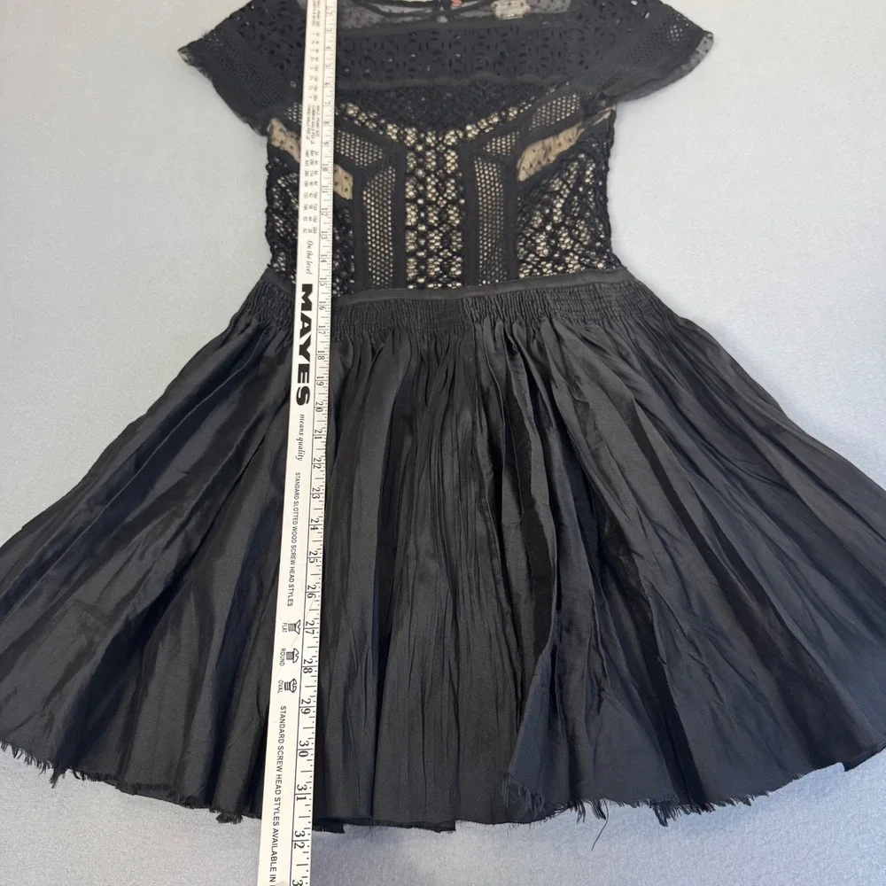 Free People Dress Size 2 Fit Flare Crochet Lace Mixed Media Party Edgy Black - Picture 7 of 13